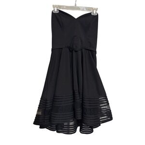 La Femme Black Strapless Sweetheart Illusion Striped Hem Cocktail Dress Size 12